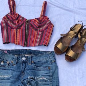 F21 Stripe Zipper Bustier Crop Top